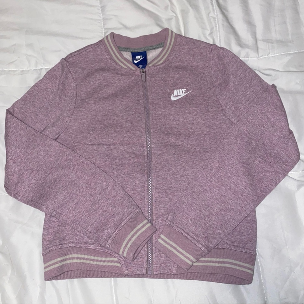 NIKE FLEECE PASTEL PINK PURPLE FULL ZIP JACKET STITCHED LOGO WOMENS RARE